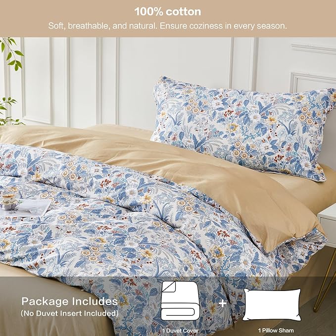 SAPHREAS Twin Boho Duvet Cover Green Paisley Bedding Set with 8 Corner Ties and 1 Pillow Sham 100% Cotton Reversible Duvet Cover Set with Zipper Closure