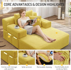Oversized Chaise Lounge Chair Indoor, Upholstered Single 68''Convertible Sofa Bed with Storage Pocket, Frameless Design & Compression Foam for Small Spaces, Living Room, Apartment, Yellow