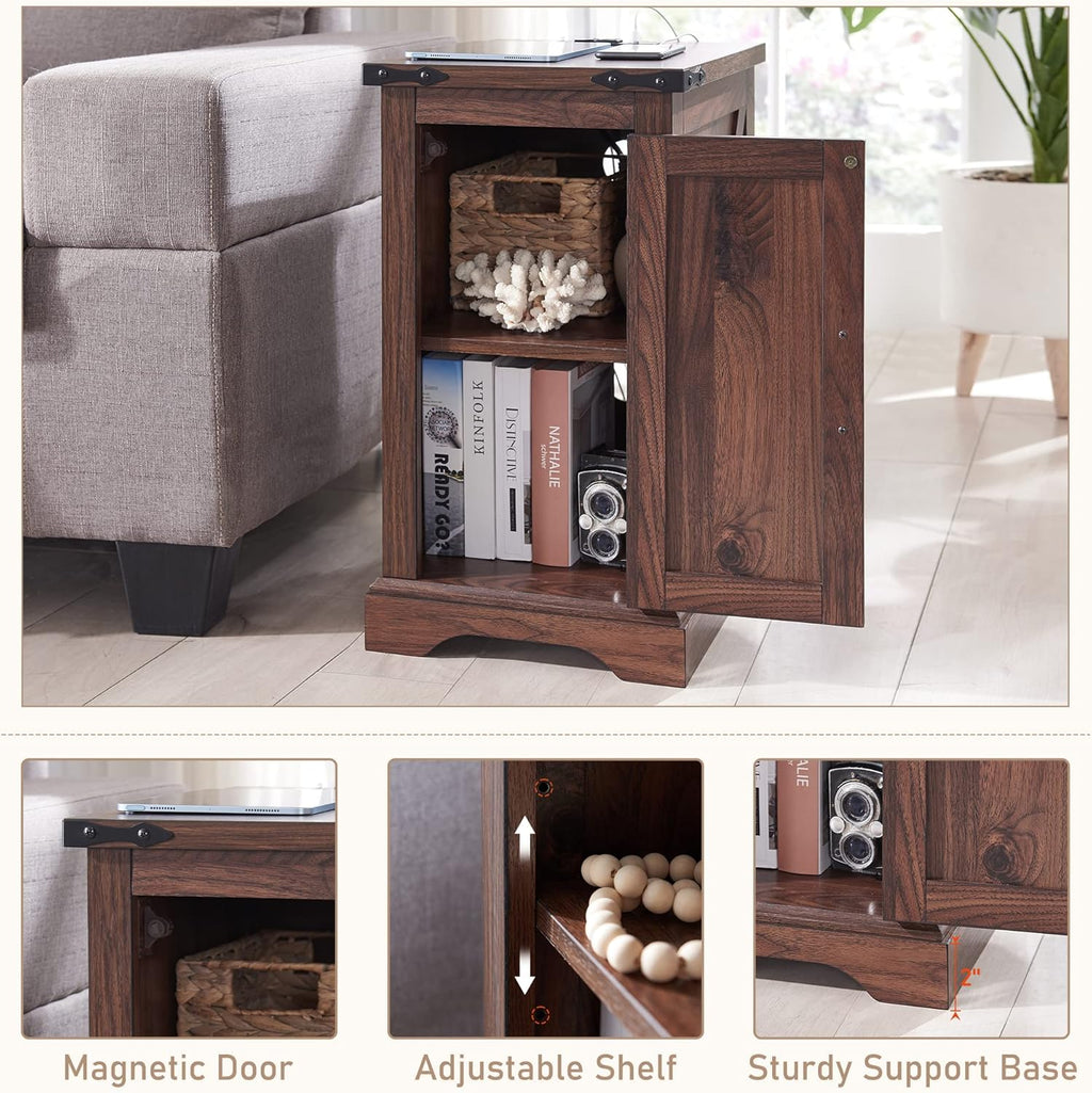 JXQTLINGMU 3-Piece Farmhouse Coffee Table and End Table Sets, Includeds 36" Lift Top Square Coffee Table w/Storage & 2 Rustic Wood End Tables w/Charging Station & Barn Doors for Living Room, Brown