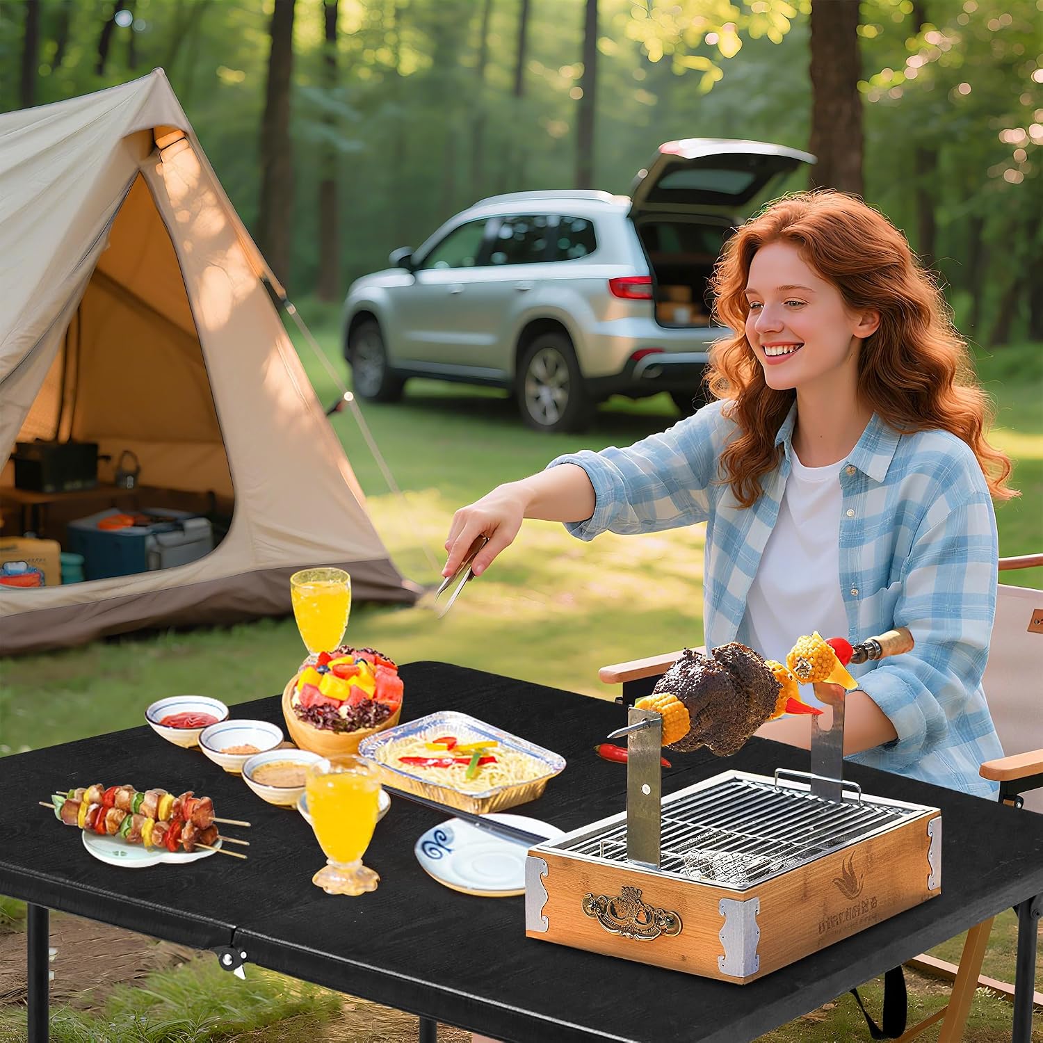 34" Folding Table, Portable Square Camping Card Table with Collapsible Legs & Carrying Handle, Plastic Tables for Outdoor Cooking,Camping,Picnic, Office, Party,Black