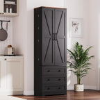 IDEALHOUSE Farmhouse Kitchen Pantry Cabinet - 72" Tall Large Wood Kitchen Storage Cabinets with Adjustable Shelves & 2 Barn Doors & 3 Drawer, Versatile Storage for Dining Room, Bathroom, Living Room