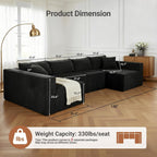 Claiks 128" U-Shaped Modular Sectional Sofa No Assembly Required, Oversized Cloud Couch with Double Chaise, Corduroy Fabric for Living Room & Apartment, Black