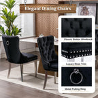 Faux Marble Extendable Dining Table Set for 6, Modern White Kitchen Table Set with 6 Black Tufted Chairs, 7 Piece Extendable Dining Table Set, 63"-78.7" Expandable Dining Table with Sturdy Base