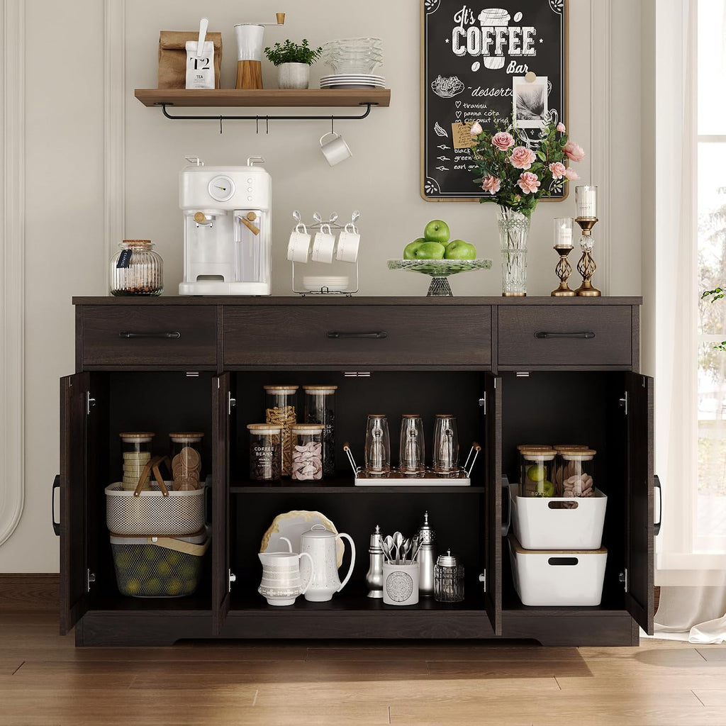 HOSTACK Kitchen Buffet Sideboard Storage Cabinet, Coffee Bar Cabinet, Brown