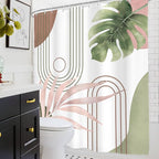 Glawry Abstract Tropical Shower Curtain Extra Long Chic Boho Plant Palm Leaf Watercolor Pink Green Simple Minimalist Bathroom Modern 72Wx84L Inches Bath Accessories Art Home Decor Fabric 12 Pack Hooks
