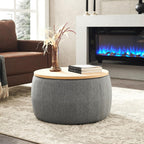 Round Storage Ottoman, 2 in 1 Function, Work as End Table and Ottoman, Dark Grey (25.5"x25.5"x14.5")