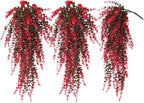 Hanging Artificial Plants Fake Vine Hanging Eucalyptus Leaf Plant Artificial UV Resistant Hanging Green Plant Faux Plants Hanging Wall Decor Outdoor Front Door Yard Garden Porch Decorations(Red)