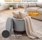 Giantex Round Ottoman with Storage, 360° Swivel Velvet Vanity Stool with Removable Lid, Wood Frame & Legs, Ottoman Foot Rest for Living Room, Bedroom, Makeup Room No Assembly (Gray & Walnut)