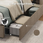 IDEALHOUSE Upholstered Queen Bed Frame with 4 Storage Drawers, Brown