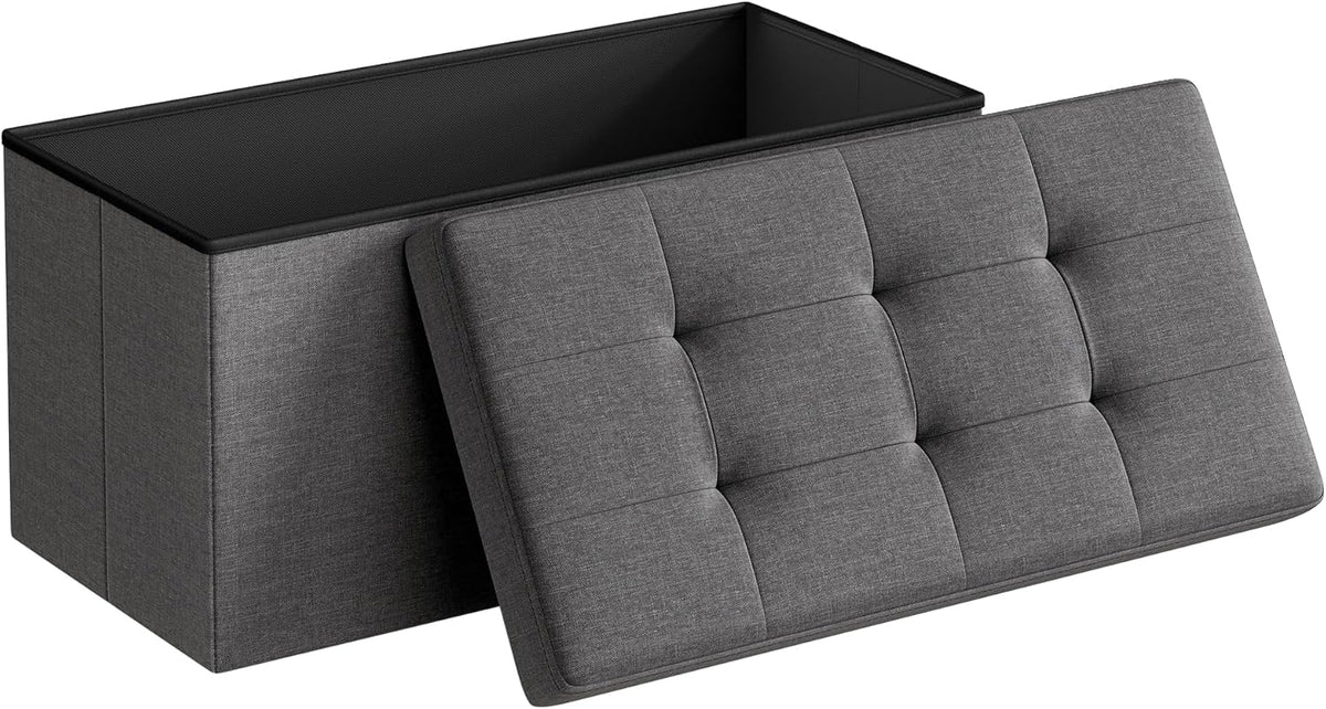 SONGMICS 30 Inches Folding Storage Ottoman Bench, Load 660 lb | Ottoman Foot Rest, Storage Chest, for Living Room, Entryway, Slate Gray and Ink Black, MINOTA Collection ULSF47K