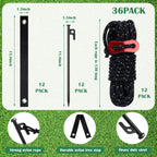 Sintuff 36 Pcs Heavy Duty Tree Stake Kits Stake and Support for Young Leaning Tree Anchor Straightening Kit, 15.8'' Support Straps, 11.8'' Steel Stakes, 13.12ft Rope(Black)