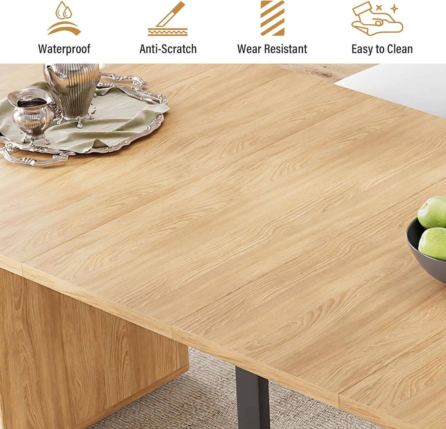 weselon 42"-105" Extendable Dining Table for 4-12, Expandable Oval Dining Room Table with Fluted Pedestal Base & Reinforced Metal Support Leg, Large Modern Kitchen Table for Dining Room (Natural)