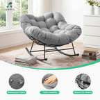 JEAREY Papasan Rocking Chair, Outdoor Oversized Egg Chair, Grey | Oversized papasan rocking chair with thick cushion and smooth rocker base for porch, patio, bedroom, living room