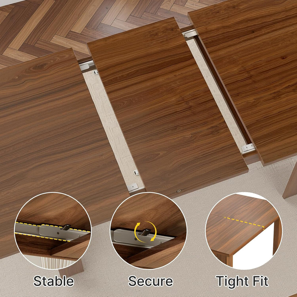 Miereirl 9-Piece Farmhouse Extendable Dining Table Set with 8 Chairs, Adjustable Length Rectangular Dining Room Furniture, Space-Saving Expandable Kitchen Dining Set (Walnut Table+8 Brown Chairs)