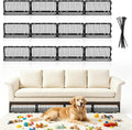 12 Pack Under Couch Blocker for Pets, Adjustable Furniture Under Bed Blocker with 30 Ties, Plastic Couch Barrier for Dogs, Cats and Small Items, Black