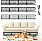 12 Pack Under Couch Blocker for Pets, Adjustable Furniture Under Bed Blocker with 30 Ties, Plastic Couch Barrier for Dogs, Cats and Small Items, Black