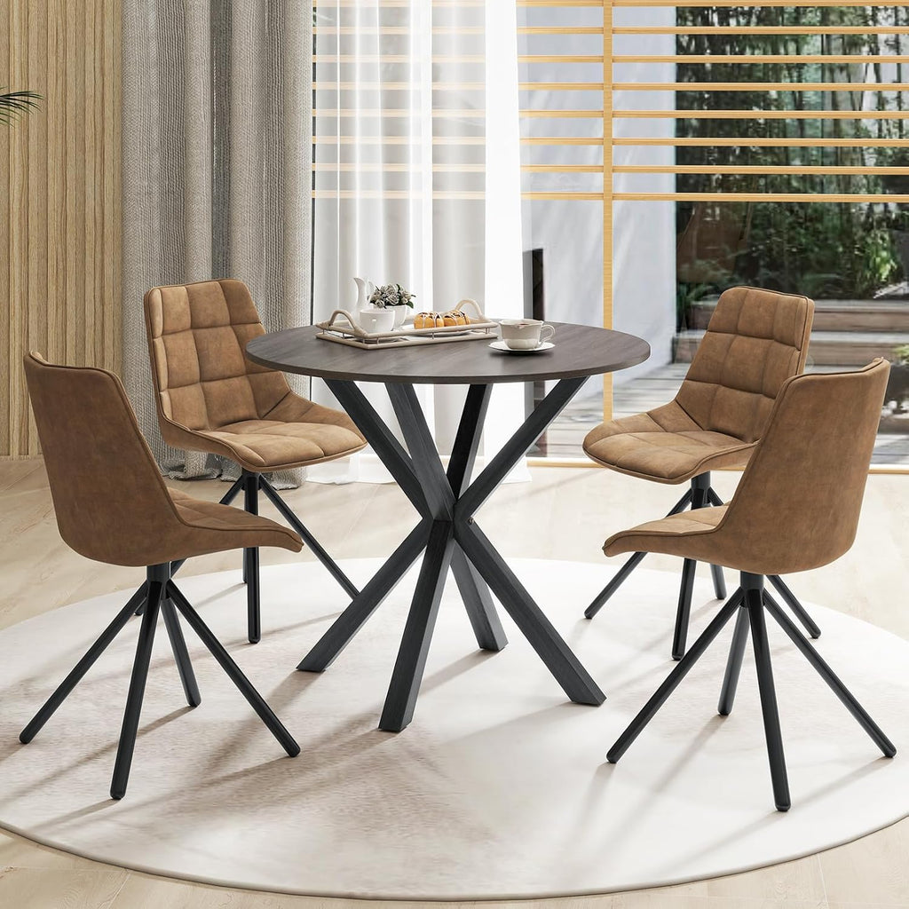GOFLAME 36” Round Dining Table for 4 People, Wooden Kitchen Table with Intersecting Trestle Legs, Farmhouse Dinner Table for Dining Room, Living Room, Restaurant, Small Space, Dark Grey