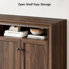 ONBRILL 60 Inches Sideboard Buffet Cabinet with Storage, 4 Doors Large Sideboard, Kitchen Cabinet with Open Shelf & Adjustable Shelf, Kitchen Coffee Bar Console Table for Living Room, Hallway, Brown