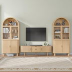 69" Tall Kitchen Pantry Storage Cabinet with Sliding Door, Modern Curved Edge Pantry Storage Cabinet with Glass Door & Adjustable Shelves, Oak Cupboard for Kitchen, Dining Room, Living Room, Office