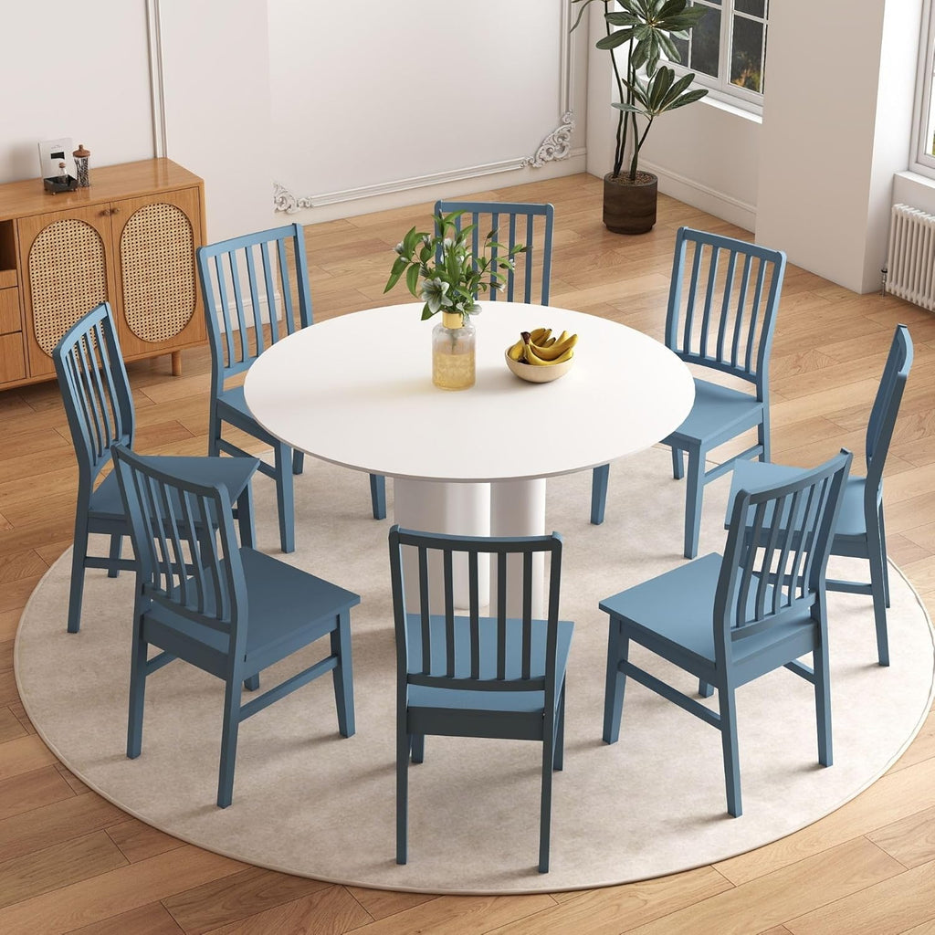 HNY Blue Wood Dining Chairs Set of 4, Farmhouse Kitchen Chairs with High Backrest and Wooden Legs, Armless Dining Side Chairs for Kitchen/Dining Room/Restaurant