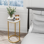 C Shaped End Table, Couch Side Tables for Living Room, Round Sofa End Table with Metal Frame, Small Wooden Snack Table for Bedroom, Small Spaces, Easy Assembly (Gold,2pcs)