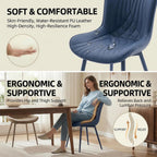 Kidol & Shellder Dining Chairs Set of 2, Mid Century Modern Kitchen Chairs with Metel Legs, PU Leather Upholstered Side Chair for Dining Room, Living Room, Lounge, Restaurant, Navy Blue