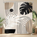 Glawry Boho Black Brown Beige Shower Curtain Extra Long Modern Mid Century Abstract Tropical Leaf Bathroom Minimalist Geometric Arch 72Wx84L Inches Bath Accessories Art Home Decor Fabric 12 Pack Hooks