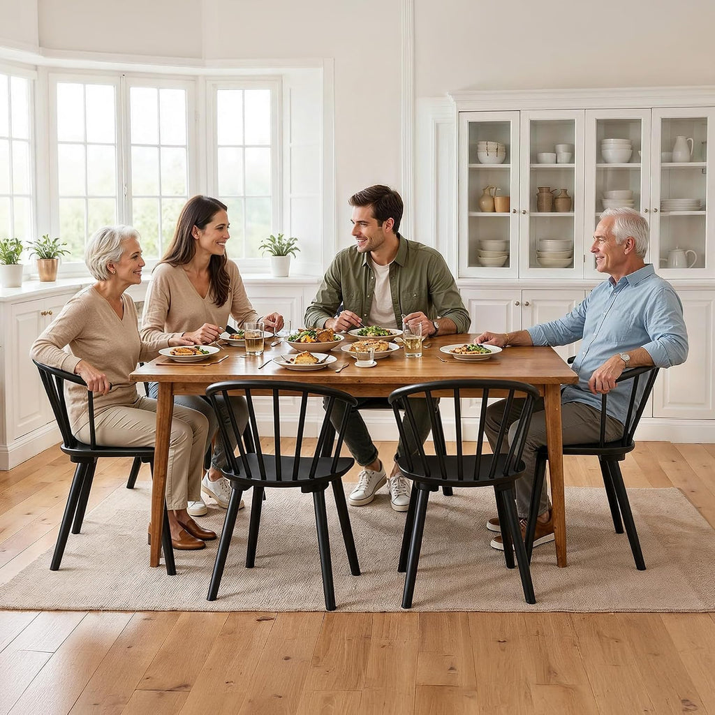 LUE BONA Black Dining Chairs Set of 8, Farmhouse Wood Dining Chairs with Semicircular Backrest, Spindle Dining Chair for Kitchen and Dining Room, 18 Inch