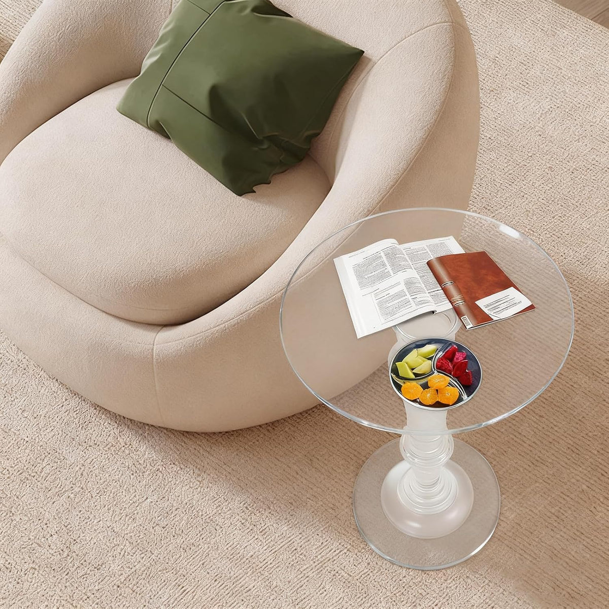 Acrylic End Table Clear Coffee Table with Round Tabletop, Multifuntional Side Drink Tables for Small Spaces Small Side Tables for Living Room Bedroom & Study Rooms, 13" D X 13" W X 20" H