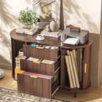 Halitaa 3-Drawer File Cabinet with 2 Sliding Doors, 39.37" Lateral Wood Filing Cabinet for Home Office and School, Printer Stand with Storage for Letter/A4 Hanging Files, Walnut