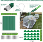 Garden Hoops for Raised Beds, 36pcs Greenhouse Hoops Grow Tunnel, 8ft Rust-Proof Fiberglass Frame for Garden Netting, Row Cover, Protecting Outdoor Plants