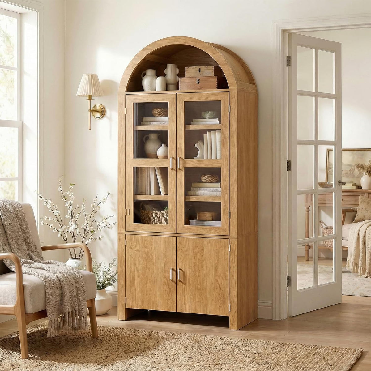 71" Tall Arched Kitchen Pantry, Modern Farmhouse Kitchens Storage Cabinets, Versatile Cupboard for Kitchen, Dining Room, Wood, 1 Pc