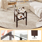 Giantex Glass End Table Set of 2, 24" Square Side Tables with Storage Shelf & Rubber Wood Frame, Small Coffee Table for Living Room, Mid Century Modern Nightstands for Bedroom