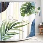 Glawry Boho Blue Green Shower Curtain Extra Long Abstract Mid Century Tropical Palm Leaf Modern Minimalist Plant Bathroom Geometric 72Wx78L Inches Bath Accessories Art Home Decor Fabric 12 Pack Hook