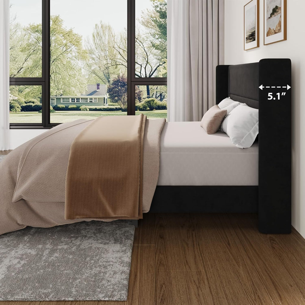 GarveeHome Queen Bed Frame with Wingback Headboard, Velvet Upholstered