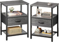 Huuger Nightstand Set of 2, Night Stand with Fabric Drawer, Mesh Shelf, Side Table with Storage, Fabric Drawer Dresser, Open Shelf, Metal Frame, Bedroom, Grey