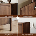 59" Wide Walnut Buffet Cabinet Storage,4 Doors and Adjustable Shelves,Solid Wood Round Legs,Wood Mid Century Sideboard for Kitchen,Living Room,Coffee Bar.