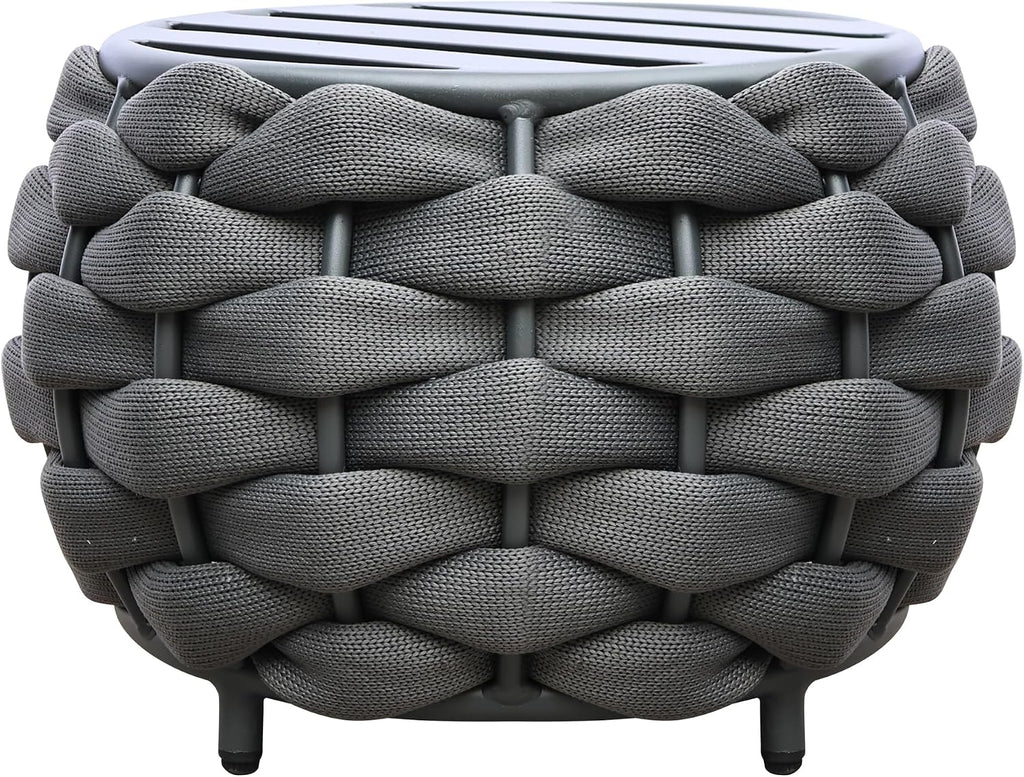TWT Aluminium Patio Sofa Ottoman Handwoven PVC Rope with Thick Cushion All Weather for Balcony Porch Yard - Dark Gray