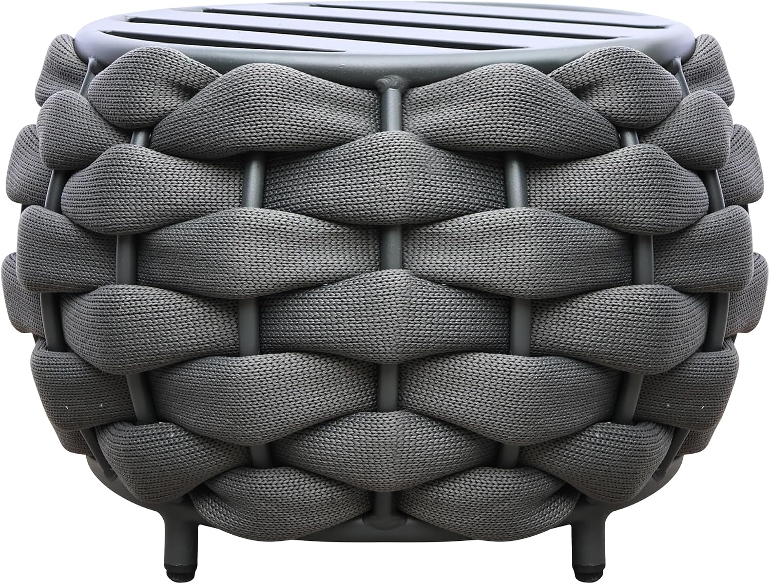 TWT Aluminium Patio Sofa Ottoman Handwoven PVC Rope with Thick Cushion All Weather for Balcony Porch Yard - Dark Gray