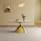 71" Oval Marble Dining Table with Gold Stainless Steel Base,Oval Kitchen Table for 4-6 People,Elegant Contemporary Dining Table