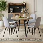 Round Dining Table Set for 4, Rustic 36" Circle Kitchen Table and 4 Gray Linen-Cotton Dining Chairs, Solid Metal Frame, Space Saving Wood Small Kitchen & Dining Room Furniture