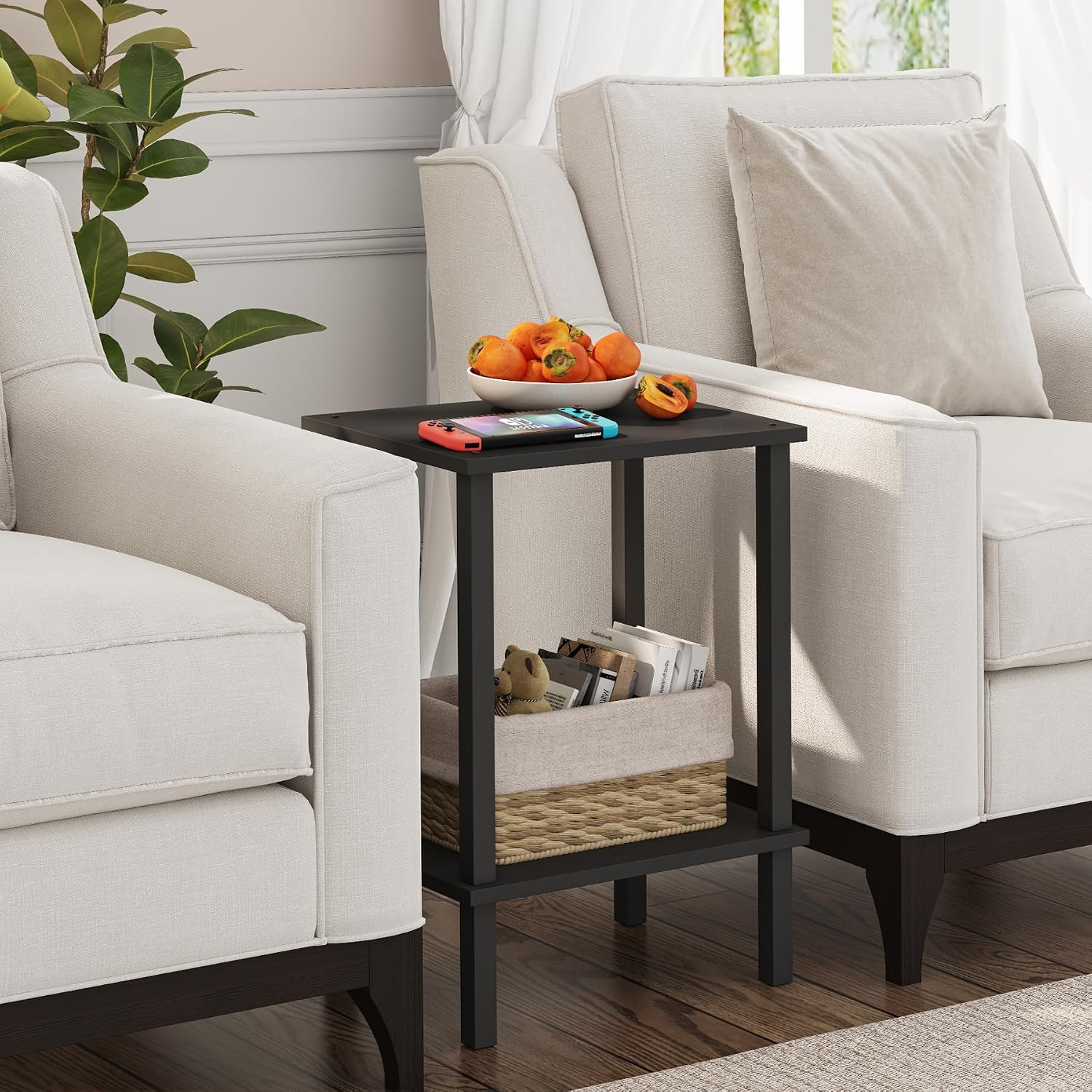 TUTOTAK End Table, Set of 2, Side Table, Nightstand, 2-Tier Storage Shelf