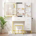 GAOMON 57'' Large Vanity Desk with Mirror & Lights, Makeup Vanity Table with Charging Station,