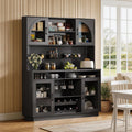 BINGTOO 71" Tall Kitchen Pantry Cabinet with Charging Station, 54" Large Kitchen Hutch with LED Lights & Pegboard, Coffee Bar Cabinet with Wine Rack and Adjustable Shelves (Black, 1 Cabinet)