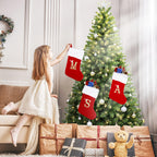 20 Inches Monogram Christmas Stockings with Letters, Large Super Soft Christmas Stockings Red Velvet with White Super Soft Plush Cuff for Christmas Xmas Tree Holiday Fireplace (S)
