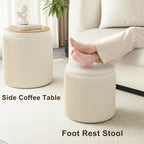 Round Ottoman with Storage Set of 2, White Vanity Stool, Upholstered Velvet Storage Ottomans, Makeup Chair Seat for Bedroom, Small Pouf Footstool for Living Room