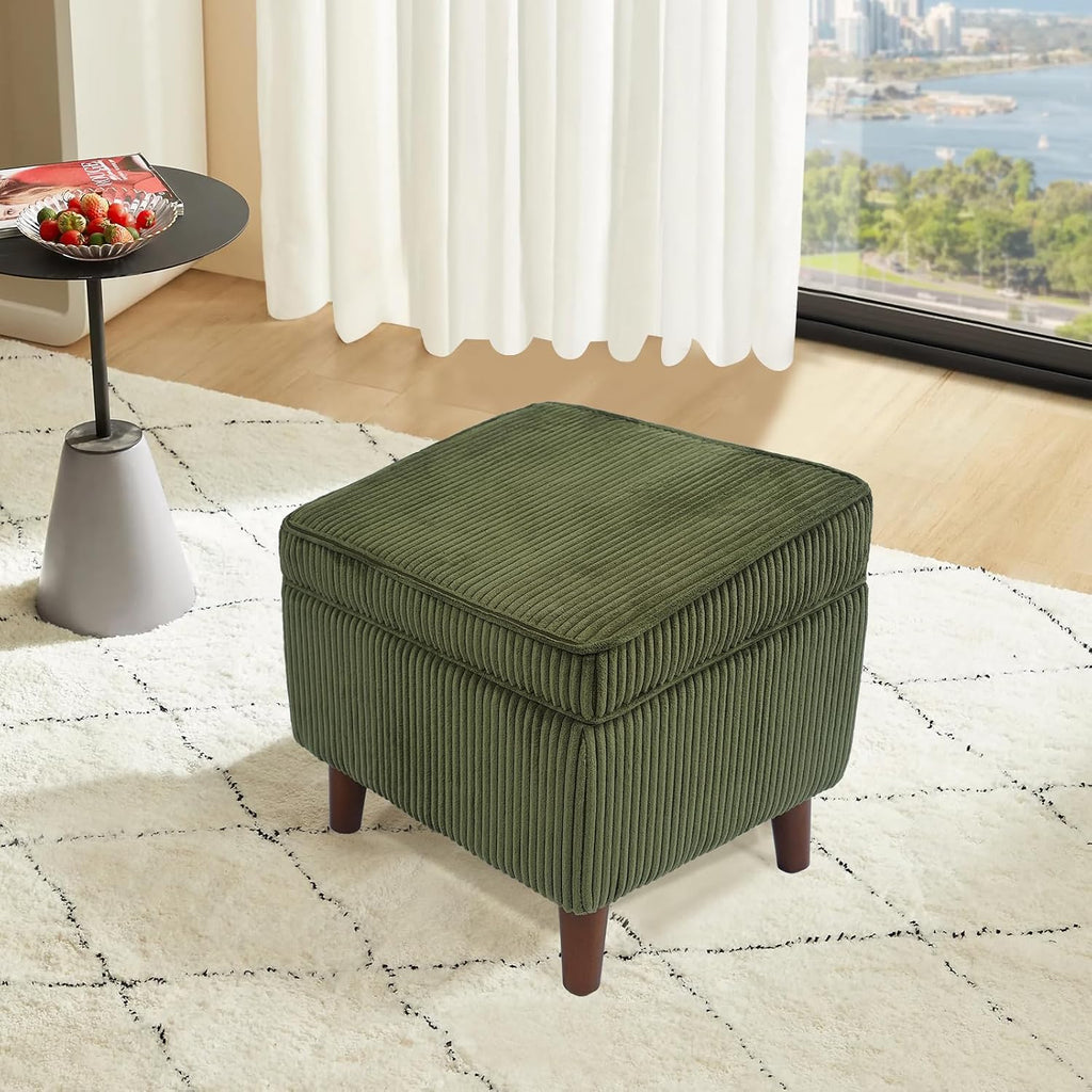 FAGAGA Storage Ottoman with Adjustable Lid, Corduroy Foot Rest | Soft Step Stool, Footrest and Seat, Big Ottoman for Living Room, Bedroom, Dorm, Green