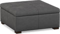 SIMPLIHOME Gabbie 36" Wide Linen Look Fabric Storage Ottoman in Slate Grey | Contemporary ottoman with lift-top storage; rectangle storage bench for living room, bedroom, and entryway.