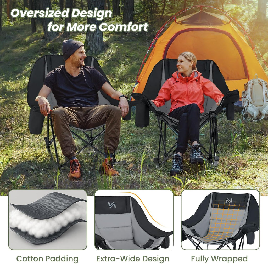 ABORON Oversized Rocking Chair for Adults, 400 lbs Heavy Duty Camping Chair | Enjoy smooth rocking comfort with full padding, cooler bag & side pocket. Holds up to 400 lbs for camping, patio & backyard