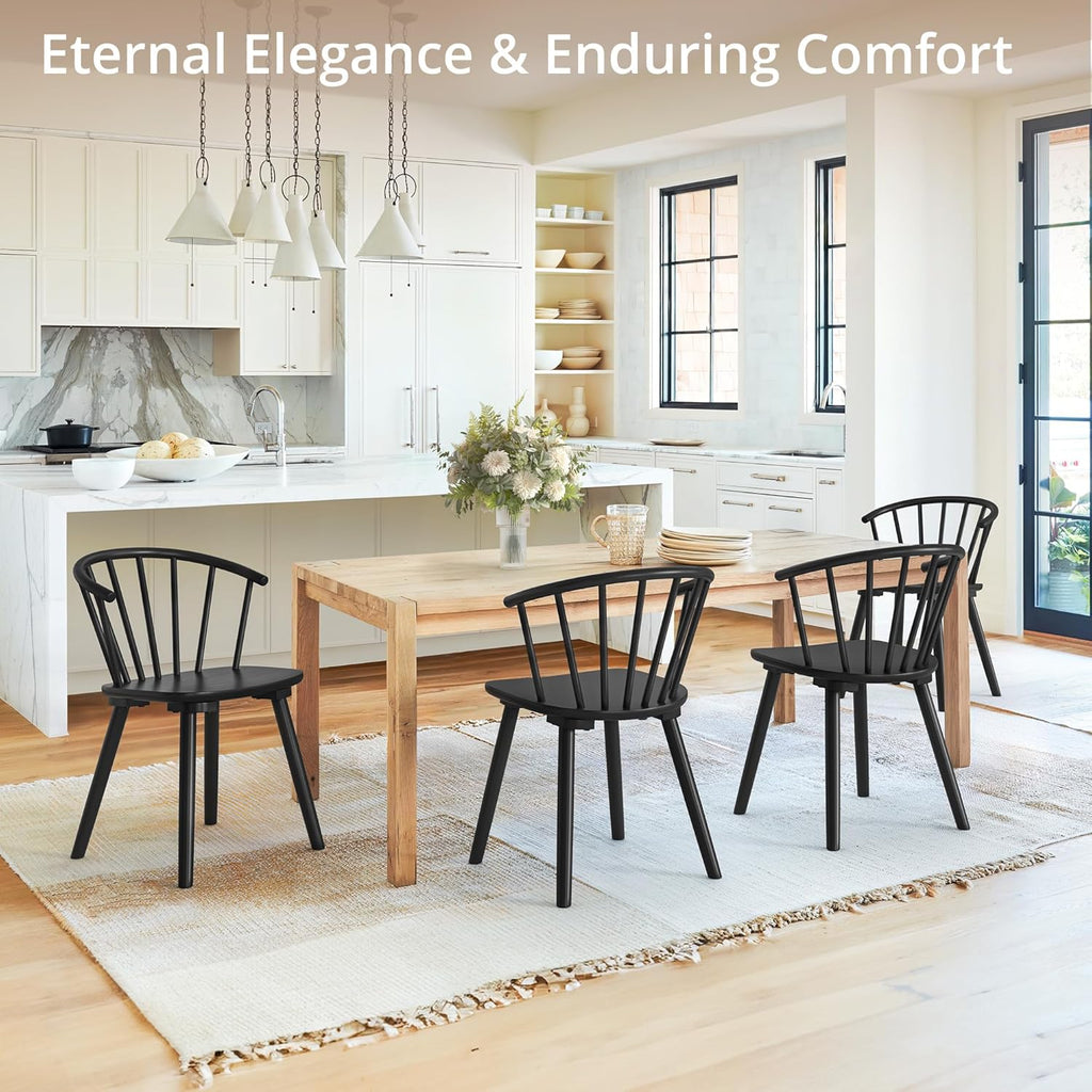 LUE BONA Black Dining Chairs Set of 8, Farmhouse Wood Dining Chairs with Semicircular Backrest, Spindle Dining Chair for Kitchen and Dining Room, 18 Inch